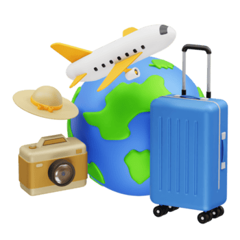 travel suitcase with travel icons 3d travel the world plane icon illustration 3d png